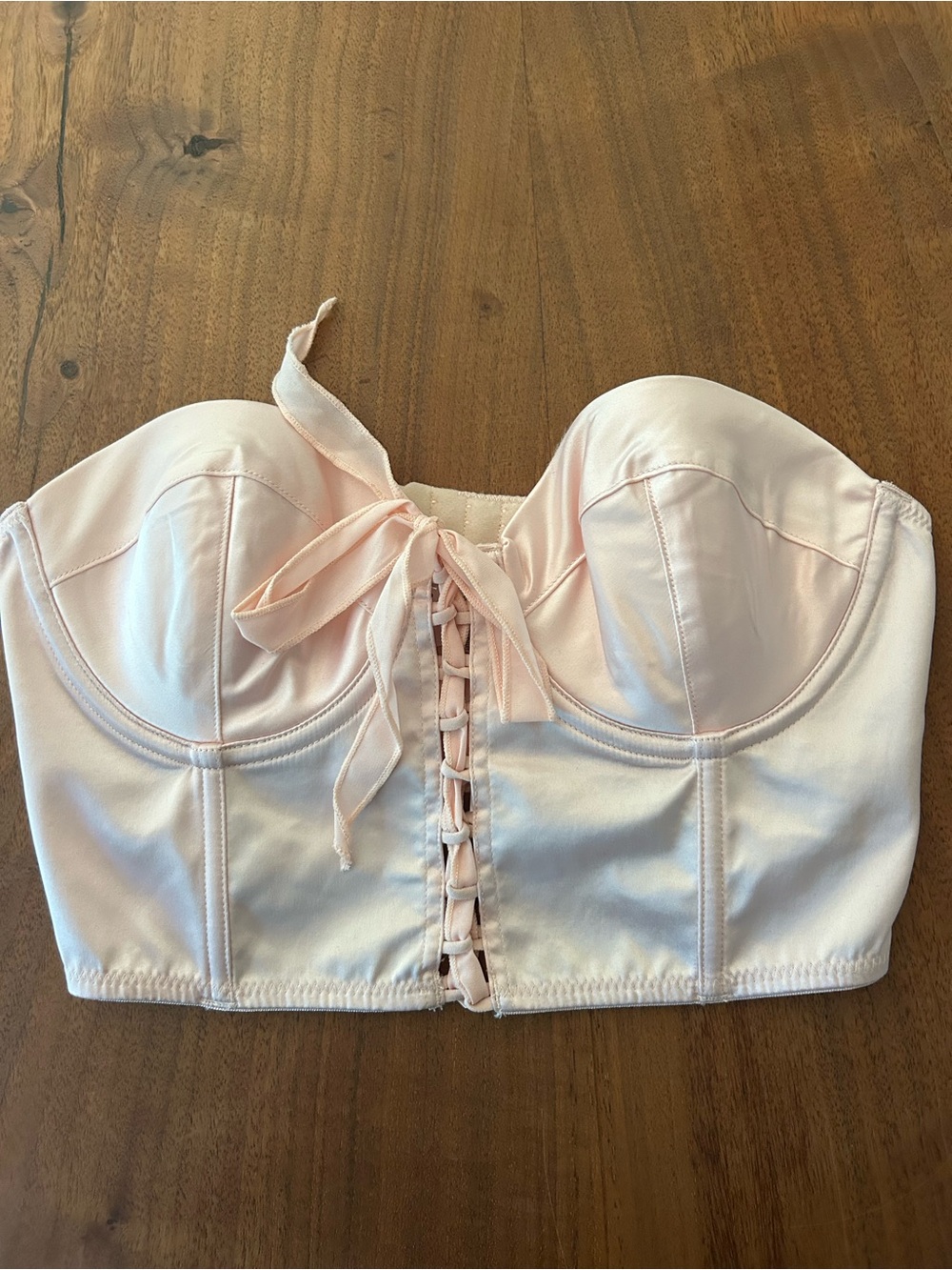 Forever 21 Pale Pink Lace-Up Strapless Bustier Top